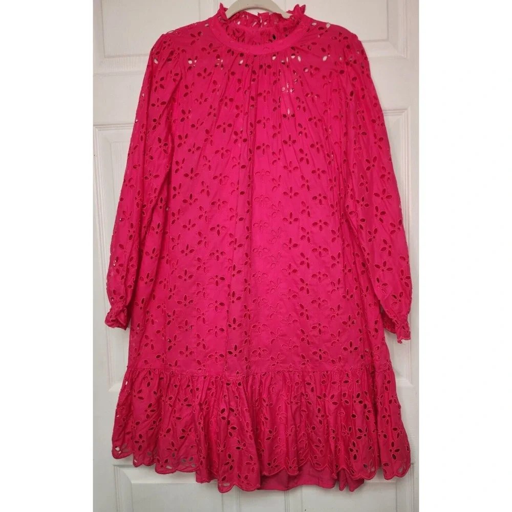 J.Crew Womens 2XL Mini dress Fuscia Pink Eyelet with slip Valentines day NWT - Picture 8 of 8